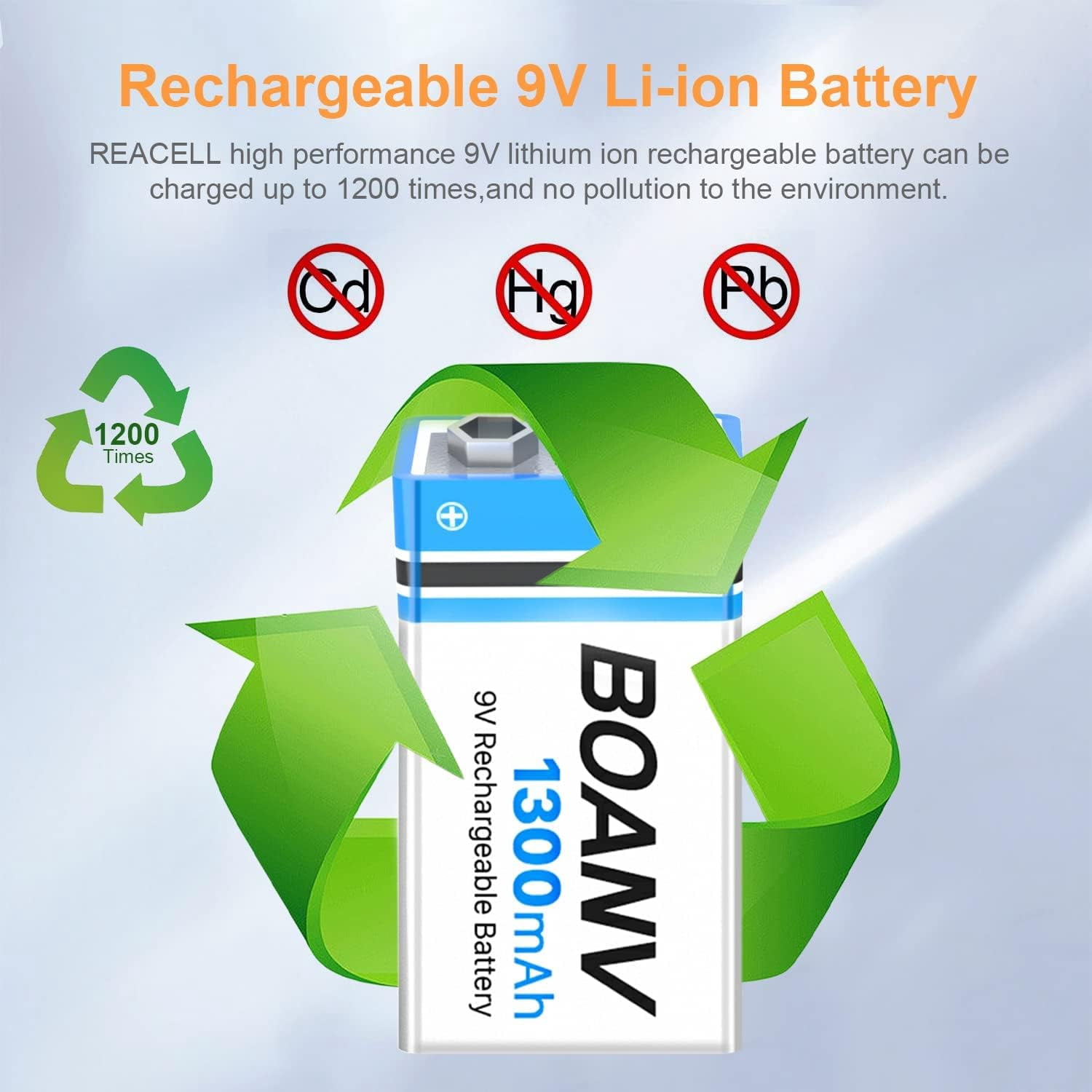 4PCS 1300mAh 9V Rechargeable Batteries, USB Lithium Long Lasting Battery, with 2 in 1 Charging Cable, for Smoke Detectors, Alarms, Keypad, Microphone