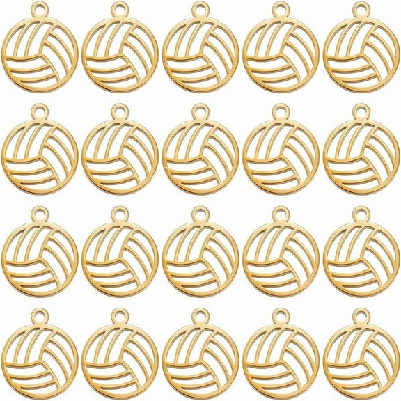 1set 20pcs 304 Stainless Steel Laser Cut Volleyball Charm Golden 12x10x1mm Hole: 1.2mm