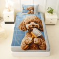 thumbnail image 3 of Homewish Cartoon Pet Dog Twin Sheets,Curly Poodle Bedding,Brown,3pcs,1 Fitted Sheet and 1 Pillowcase, 3 of 6