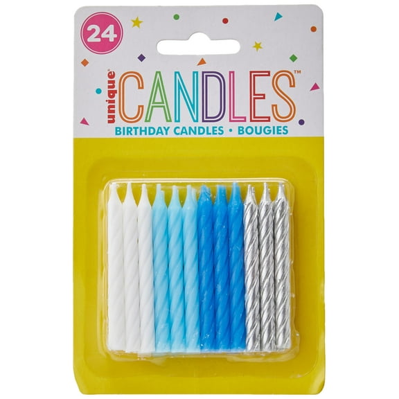 Blue White & Silver Spiral Birthday Party Candles, 24 Ct.
