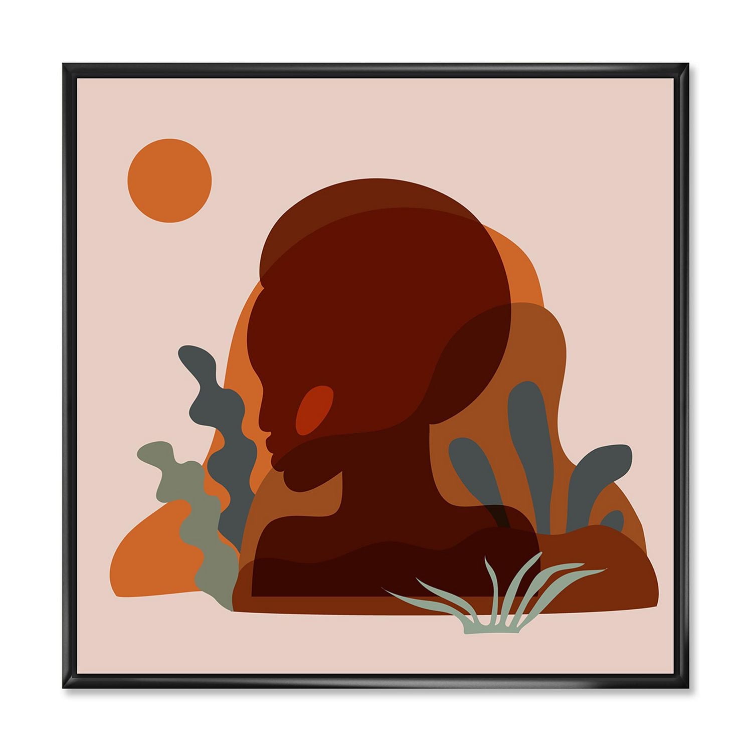 Designart Minimal Silhouette Of Afro American Woman FLOAT FRAME WALL ART