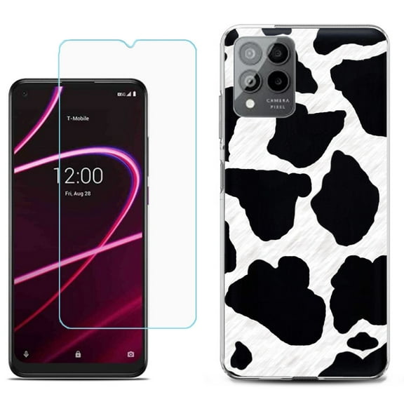 Slim-Fit Gel TPU Phone Case for T-Mobile Revvl 6 Pro 5G, with Tempered Glass Screen Protector, by OneToughShield ® - Cow Skin Design