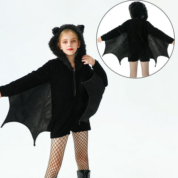 Girls Bat Jumpsuit Halloween Party Outfit Winged Dress Up Playwear