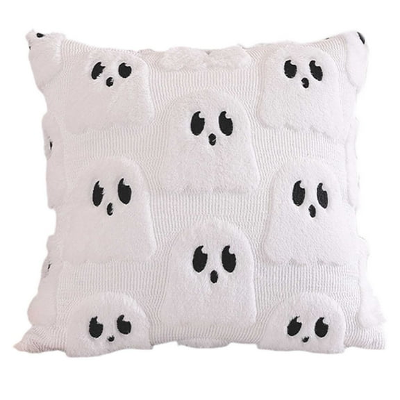Halloween Ghost Pillow Covers Set of 2 - 18x18 Inch Plush Fur Throw Pillow Cases for Couch, Sofa & Bed Spooky Decor