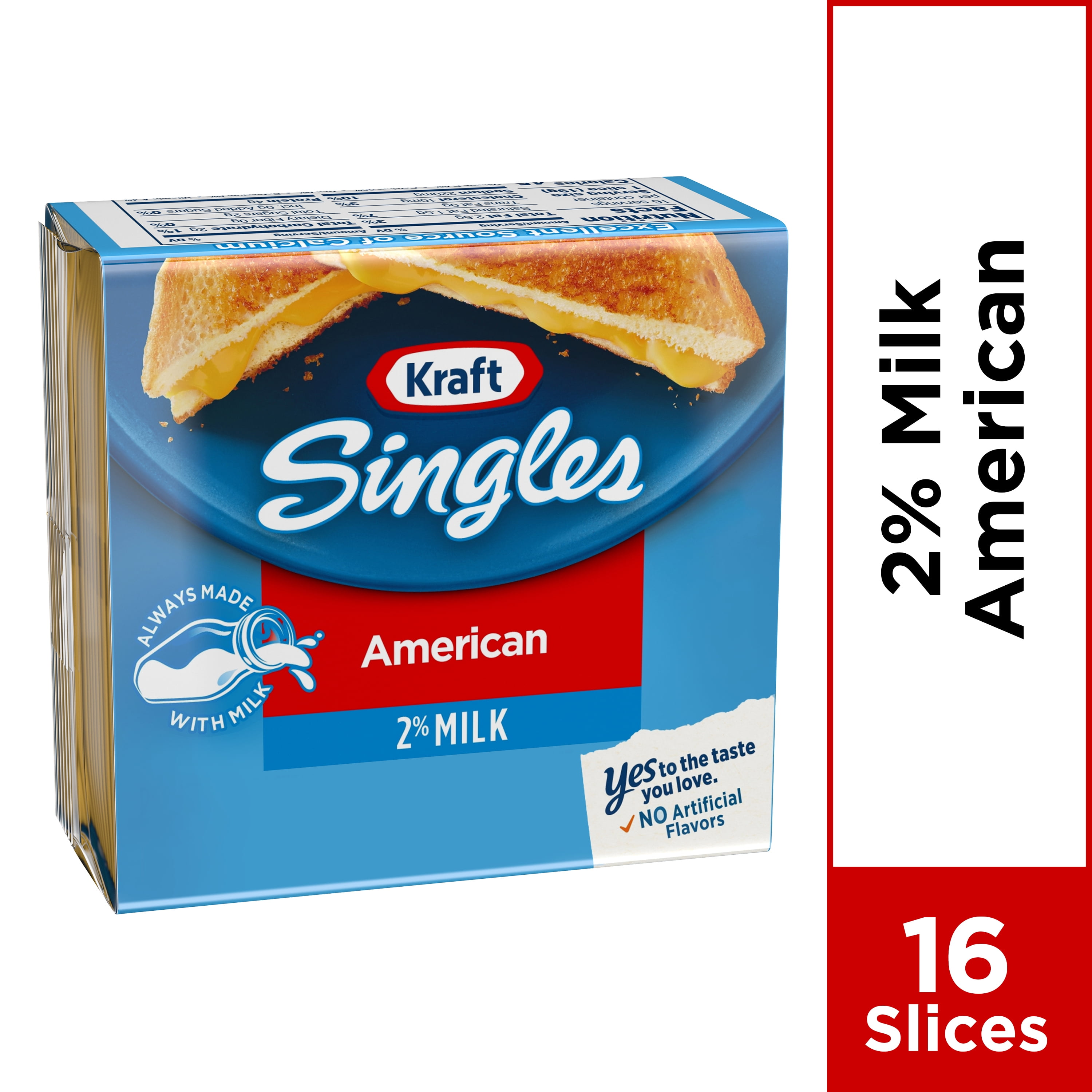 Kraft Singles Cheese Slices, 2% Milk Reduced Fat American Cheese, 16 Ct ...