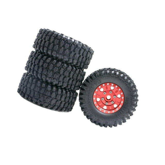 4 Pcs Pneus en Caoutchouc 1/24 pour Modèle Axial SCX24 Remplacement Buggy Accessoires DIY Rouge