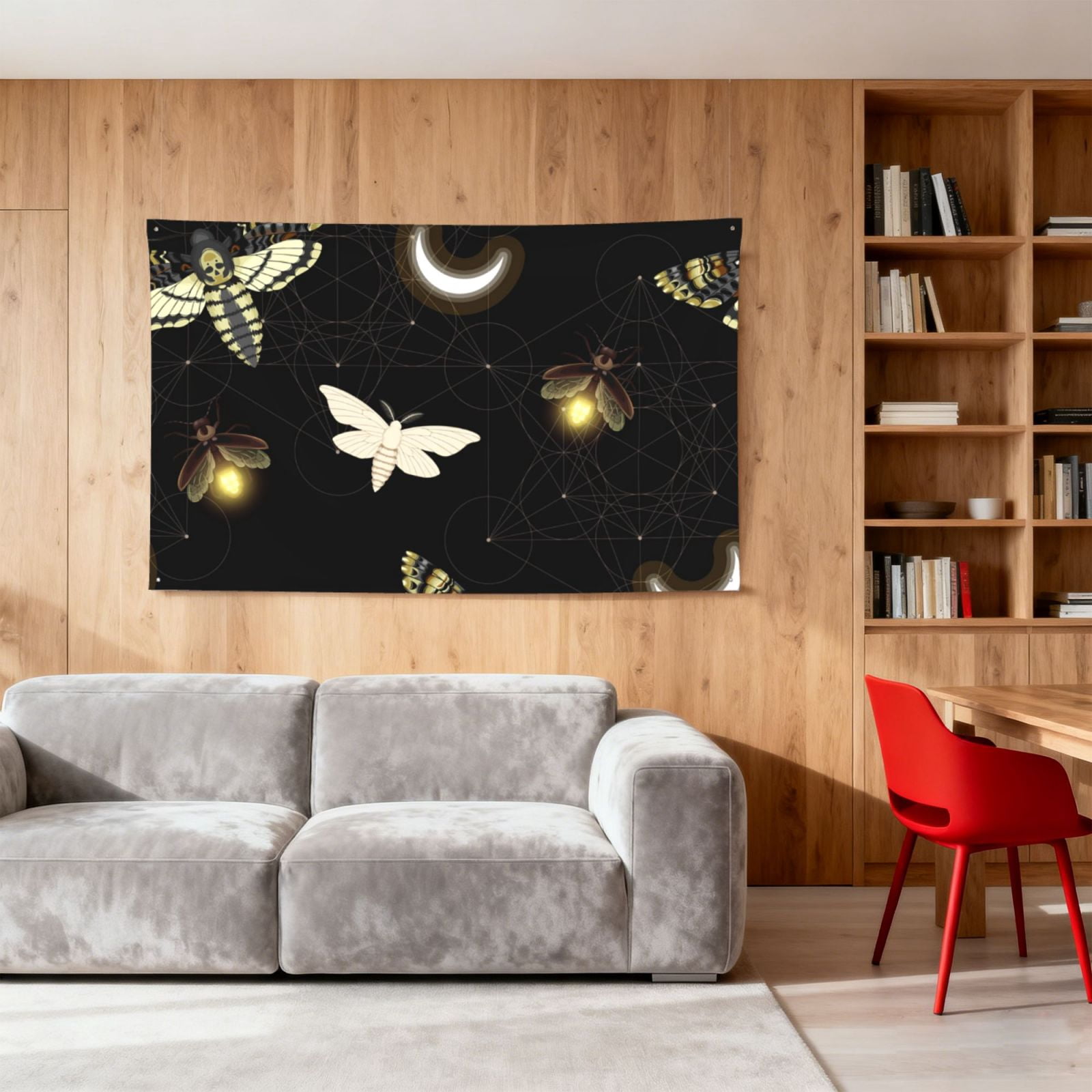Death Head Hawk Moth Fireflies Four Hole Decorated Banner Flag for Garden Yard Home Decoration Indoor Outdoor 4x6 Ft