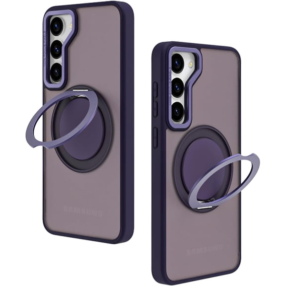 Magnetic Case for Galaxy S24 Plus [Military Grade Drop Protection] with 360° Rotatable Ring Stand [Compatible with MagSafe] Shockproof Translucent Matte Back Samsung Galaxy S24  Cover Purple