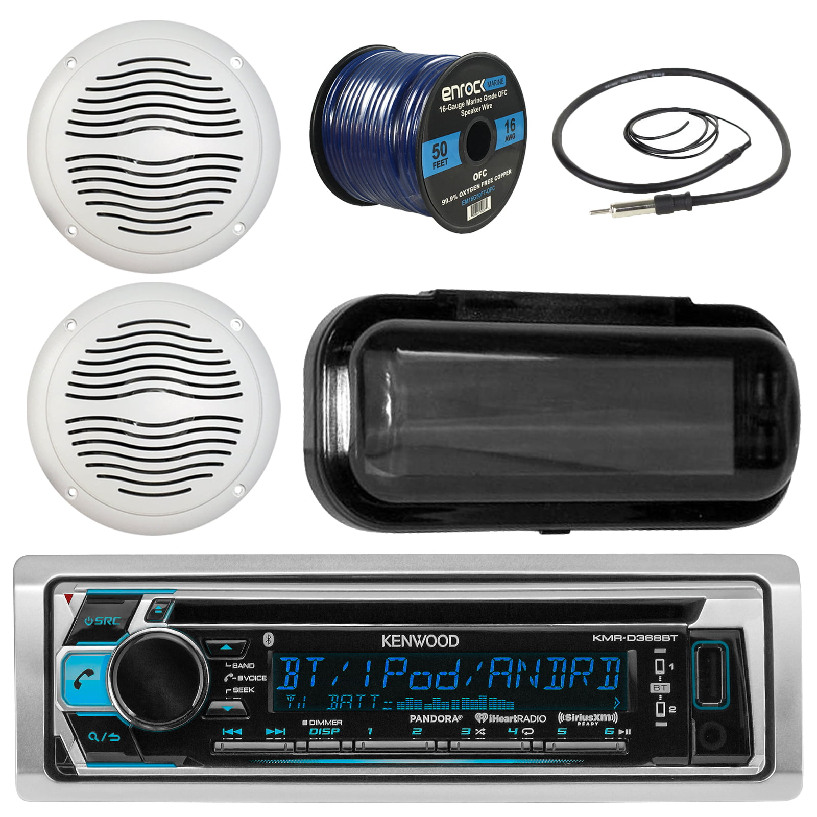 Kenwood KMRD375BT In-Dash Audio Bluetooth CD Player Receiver Bundle Combo W/ Waterproof Shield Cover + 2x 5