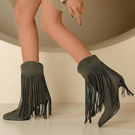 

Akiihool Winter Boots for Women Women s Boots Lace up Mid Calf Stacked Mid Heel Booties (Green 8)