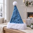 thumbnail image 2 of Personalized Sequin Santa Hat for Adults, Glitter Christmas Party Hat, Xmas Halloween New Year Holiday Headwear, Unisex Sequin Santa Hat with Plush Brim for Xmas New Year Party,Z7-Blue, 2 of 6