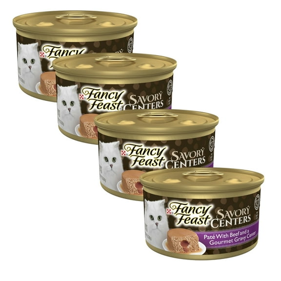 ( 4 Pack ) Fancy Feast Savory Centers Pate Adult Wet Cat Food With Beef And A Gravy Center, 3 oz cans