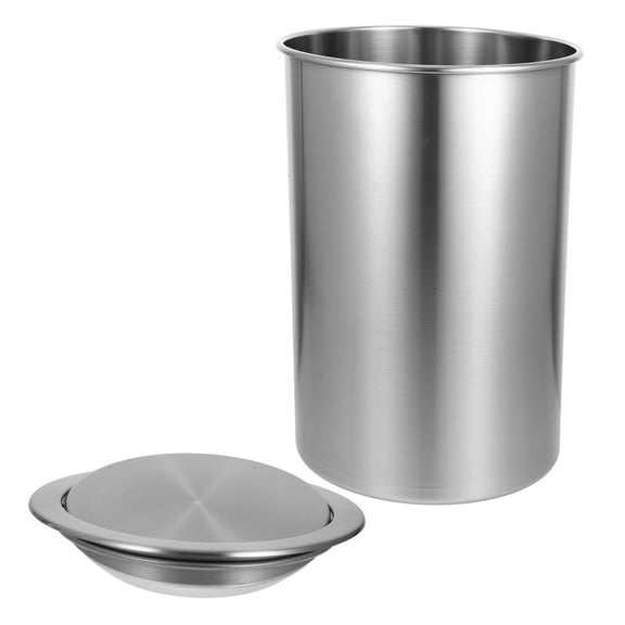 Hemoton Stainless Steel Round Embedded Trash Can with Cover, Countertop Metal Trash Holder, Kitchen Waste Bin