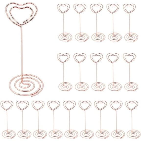 20Pcs 3.35 Inch Table Number Holders Stands Heart Place Card Holder Table Card Holder Picture Holder Wire Photo Holder Clips Table Sign Gold