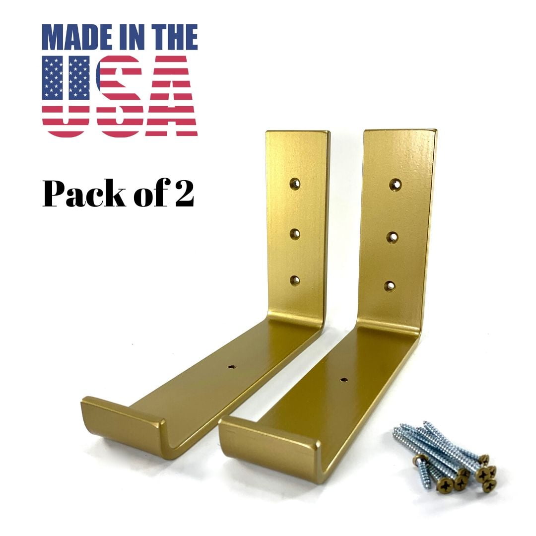 2 Pack J Bracket Shelf Bracket Gold, 7.25" depth