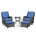 thumbnail image 2 of PARKWELL 5-Piece Outdoor Conversation Sets,Wicker Swivel Gliders with Ottomans,Side Table,Patio Seating Furniture with Blue Cushions,Gray Wicker, 2 of 9
