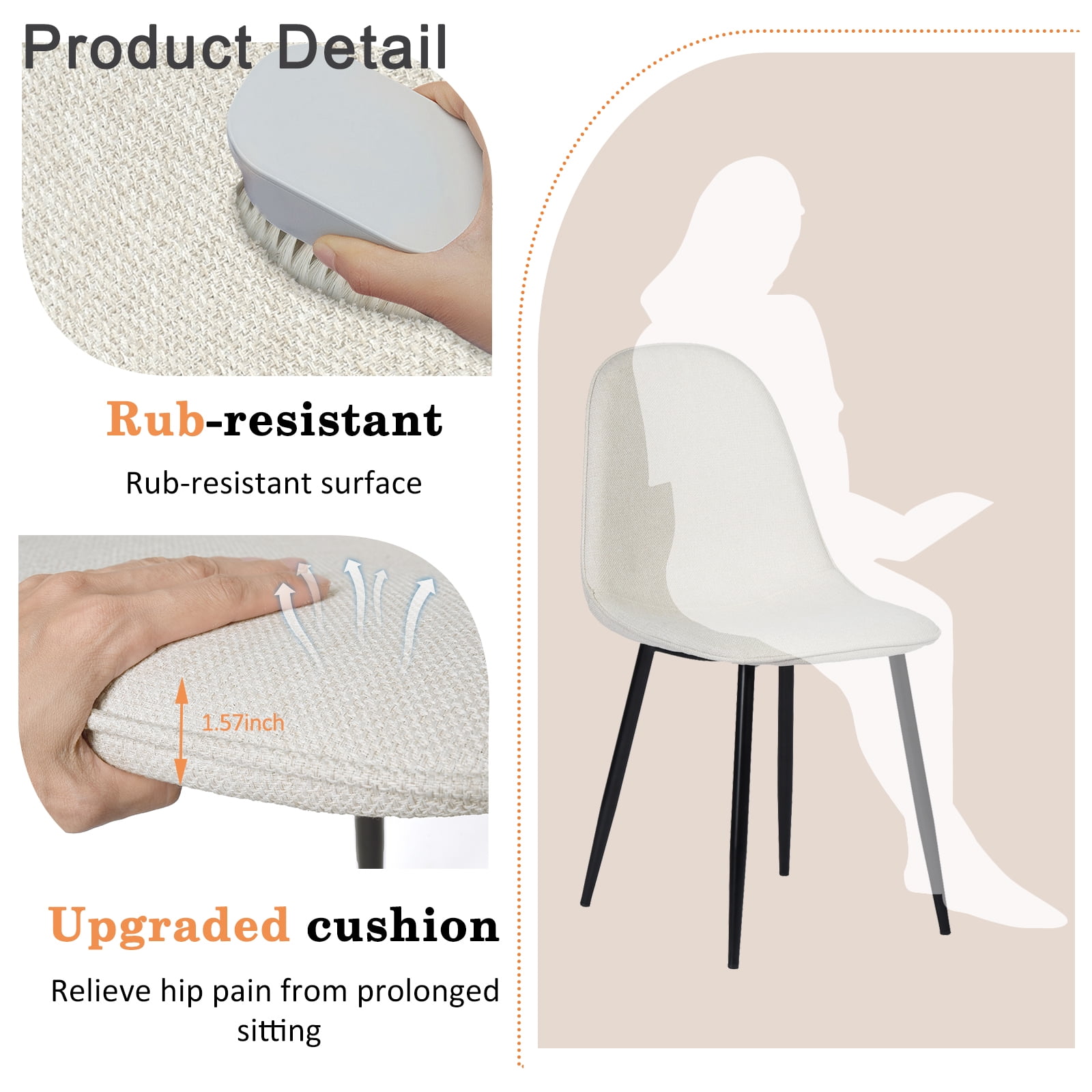 Ensemble de table à manger Homy Casa 160 cm naturel avec 4 chaises beiges, piètement en métal, pour cuisine ou salle à manger