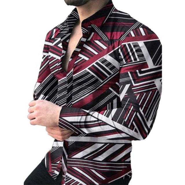 Nuevas camisas florales con estampado de cuadros para hombres, camisas de manga larga con solapa y botón impresas en 3D, ropa informal vintage ajustada