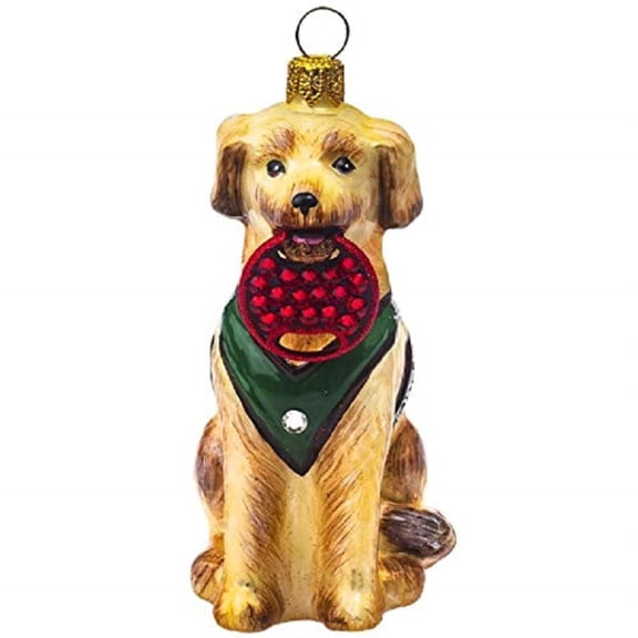Yellow Lab with Crystal Fetching Disc Polish Dog Ornament Labrador Retriever