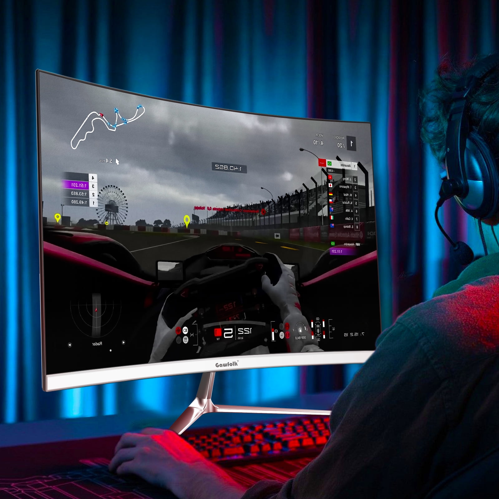 Gawfolk 24.5"  Gaming Monitor Curved 1080P 120Hz with Built-in Speakers,Upports 75×75mm Wall Mount, Black