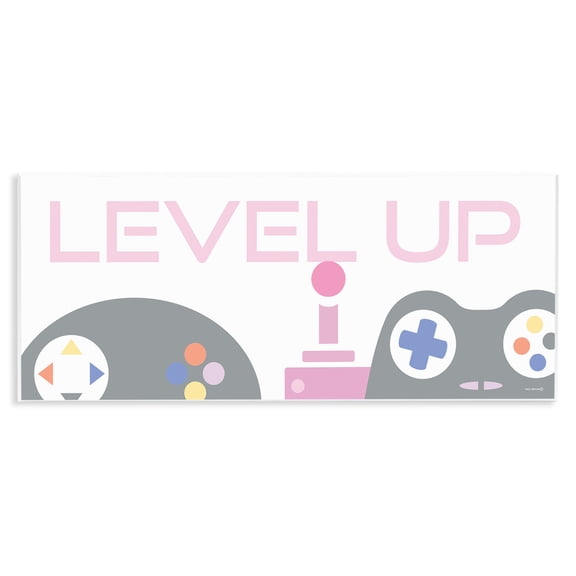 Stupell Industries Level Up Retro Joysticks Quotes and Sayings Painting Unframed Art Print Wall Art, 17 x 7