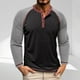 thumbnail image 1 of Blusas y camisas de manga larga con cuello redondo para hombre, informales, de manga larga, cuello redondo, medio botón, a cuadros, con bolsillos y bloques de color, blusas de poliéster para hombre, 1 of 7