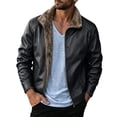 thumbnail image 2 of Mens Faux Leather Jackets Full Zipper Fleece Lined Fashion Motorcycle Casual Outerwear for Winter Black XL, 2 of 7