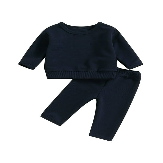Baby Boys 2PCS Pants Sets Long Sleeve Neck Sweatshirt Tops Solid Color Pants Sets