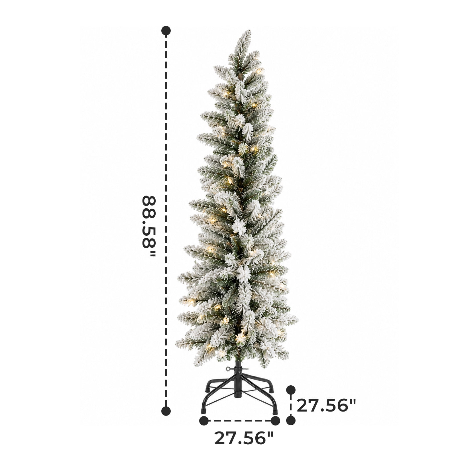 Alvantor Pre-Lit Flocked Pencil Christmas Tree with 8 Modes, White, 7.5FT