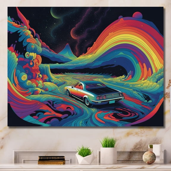 DESIGN ART Designart "Blue And Orange The Art Of Muscle I" Cars American Muscle Wall Decor 20 in. wide x 12 in. high