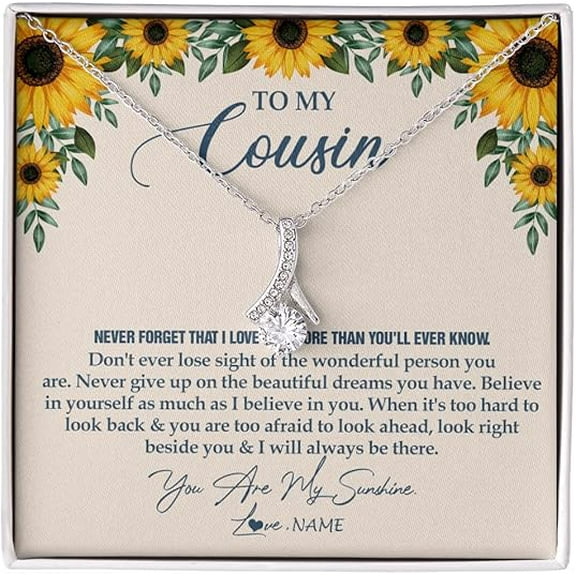 To My Cousin Necklace Gift on Her Wedding, Christmas Gift, Cousin Birthday Gift Necklace, Graduation Gift for Cousin, Alluring Beauty Necklace with Message Card and Gift Box