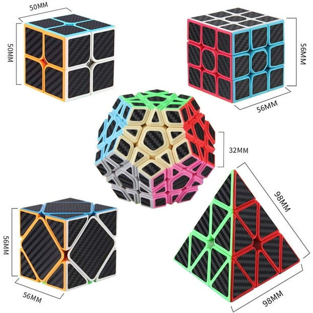Speed Cubes, [5 Pack] Speed Cube Set - 2x2x2 3x3x3 Megaminx Skew Pyramid  Cube Carbon Fiber Sticker Magic Cubes Collection Puzzle Boxes Toy