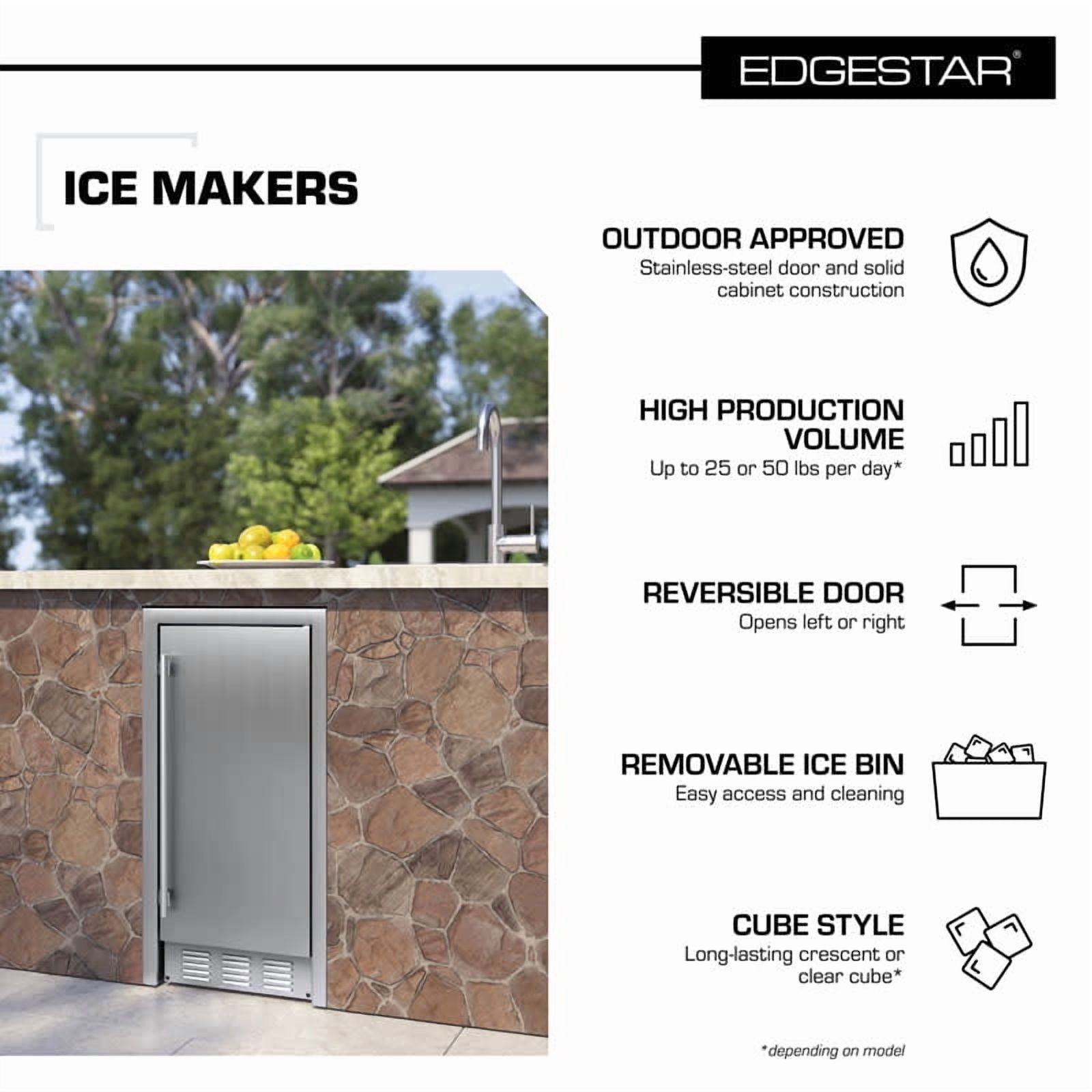 Edgestar OIM450SS 15" Wide 25 Lbs. Capacity Outdoor Approved Ice Maker - Stainless Steel