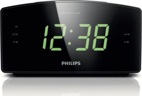 Philips AJ3231 Dual Alarm Clock Radio Aux MP3 Player With Mirror Finish 
