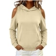 thumbnail image 3 of Lcziwo Womens Cold Shoulder Hoodie Pullover Long Sleeve Cutout Solid Sweatshirts Loose Fit Casual Fall Winter Fashion Clothes with Pockets Khaki,M, 3 of 7