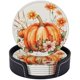 thumbnail image 1 of wonima44 Fall Orange Pumpkin Floral Coasters for Drinks, Drink Coaster with Holder Set of 6 Round Leather Cup Table Mats for Tabletop Protection Coffee Bar Decor, 1 of 1