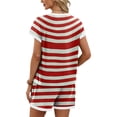 thumbnail image 5 of Sewkxo Two Piece Sets for Women Stripe Summer Crew Neck Lounge Short Sets Shorts Sleeve Drawstring Sweatsuit with Pocket,Red M, 5 of 5