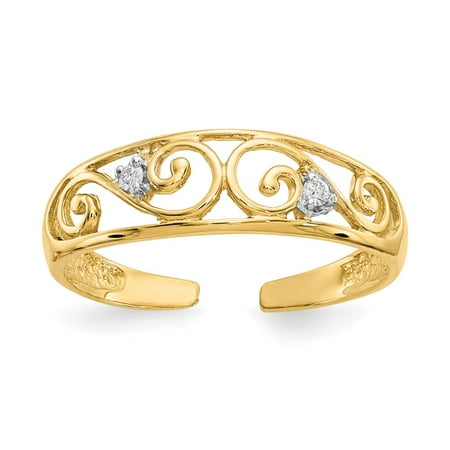 Real 14kt Yellow Gold .02ct Diamond Scroll Toe Ring; for Adults and Teens; for Women and Men
