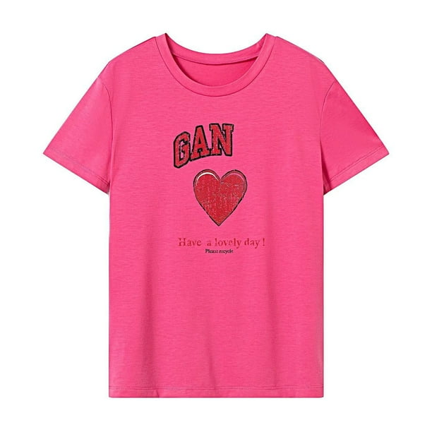 Camiseta de mujer trajes de verano cómoda camisa de cuello redondo de ajuste regular para deportes Rosa Rosa