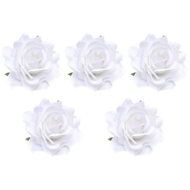 EeaseMX broches de flores de tela de 10 cm para novia, con forma de rosa realista, para el pelo, para vestido de boda (blanco)