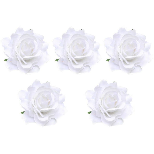 EeaseMX broches de flores de tela de 10 cm para novia, con forma de rosa realista, para el pelo, para vestido de boda (blanco)