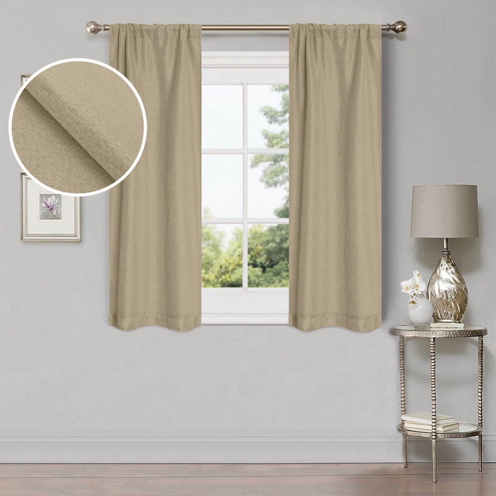 Superior Linen Blackout Curtains Set of 2, Rod Pocket Curtain Panel Pair, Frosted Almond, 26"W x 63"L