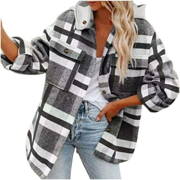 Idoravan Winter Coats for Women Plus Size Fashion Women's Buuton V-Neck Pullover Tops Long Sleeve Hooded Blouse Sweatshirt Black M