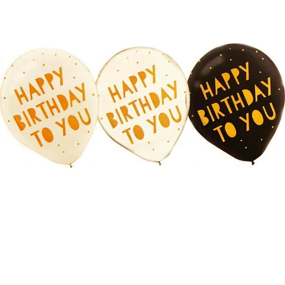 12 Birthday Assorted Colors White , Clear and Black Balloons 11"