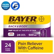 Bayer Back & Body Extra Strength Pain Reliever Aspirin w Caffeine, 500mg Coated Tablets, 24 Ct