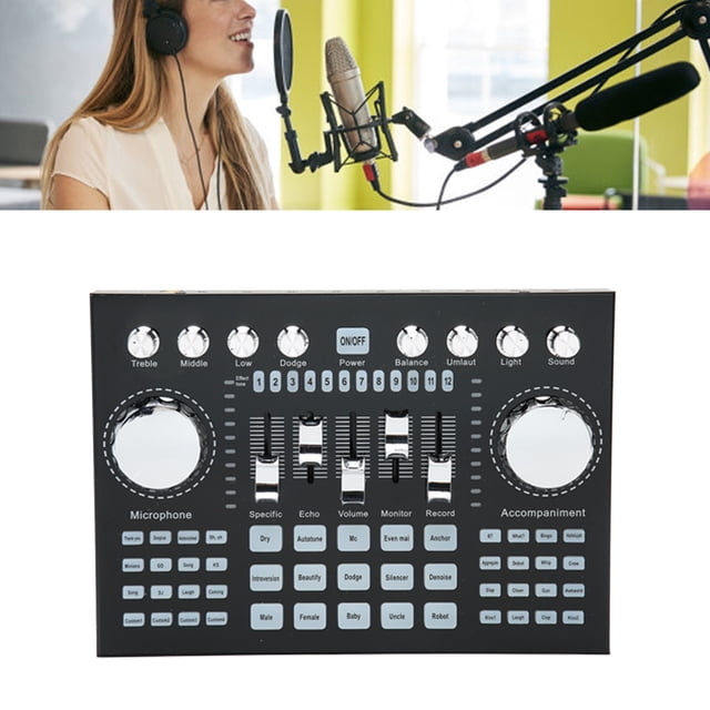 Tarjeta De Sonido En Vivo, Mezclador De Sonido Negro 5.0 RGB Luz DSP Reducción De Ruido Perilla Grande Para Interiores Para PC Para Instrumentos Musicales Electrónicos