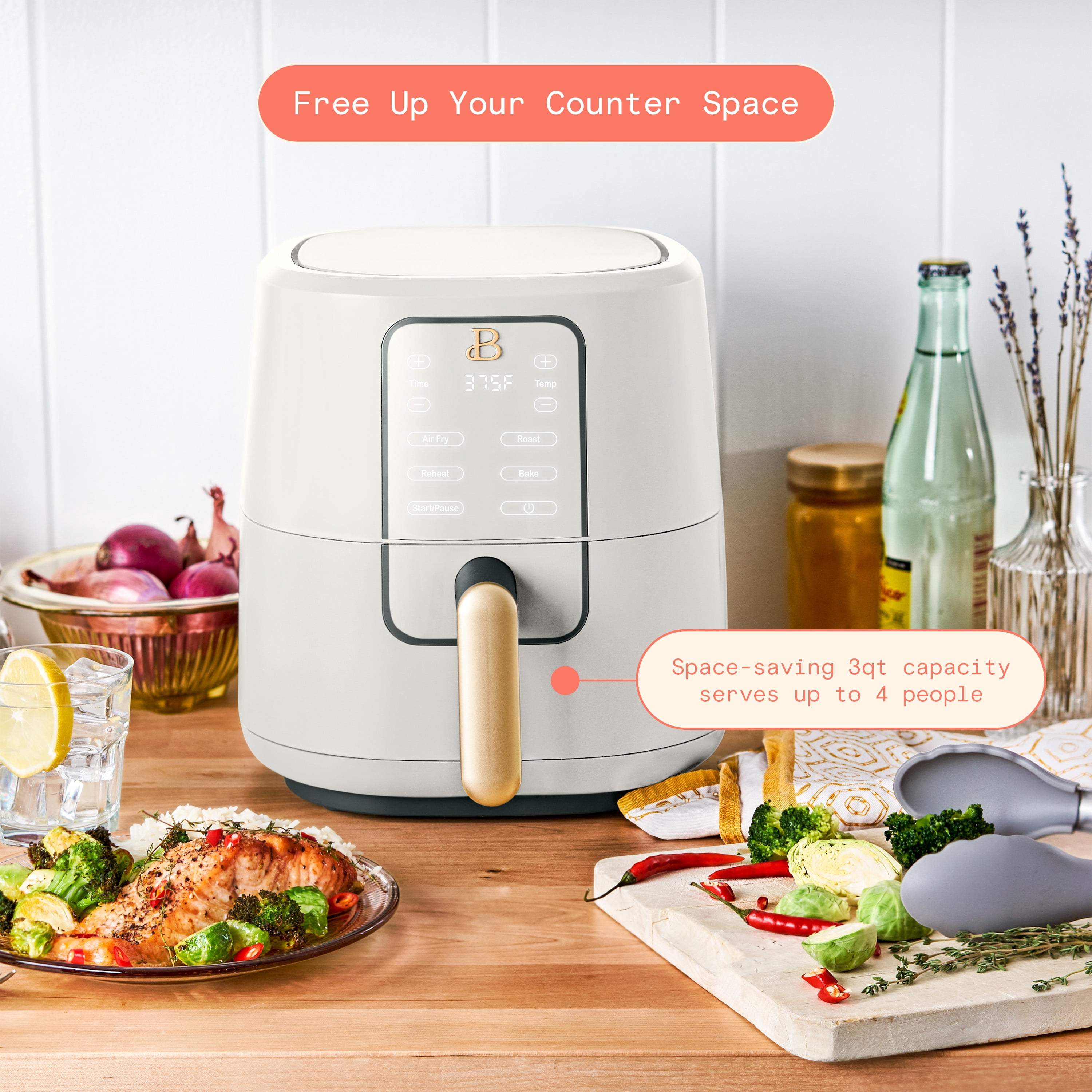 Beautiful 3 Qt Air Fryer with TurboCrisp Technology, EverGood Ceramic Nonstick Coating, White Icing by Drew Barrymore