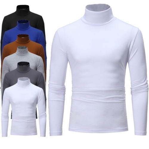Mens Turtleneck Long Sleeve Thermal Underwear Ski Cotton Knitted Mock Turtleneck Sweaters Base Layer Shirts for Men 