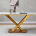 thumbnail image 2 of LaMuseCybèle Engineered stone dinning table ,Carrara white color , Modern Dinning table with solid Gold Carbon Stell base 63'', 2 of 7