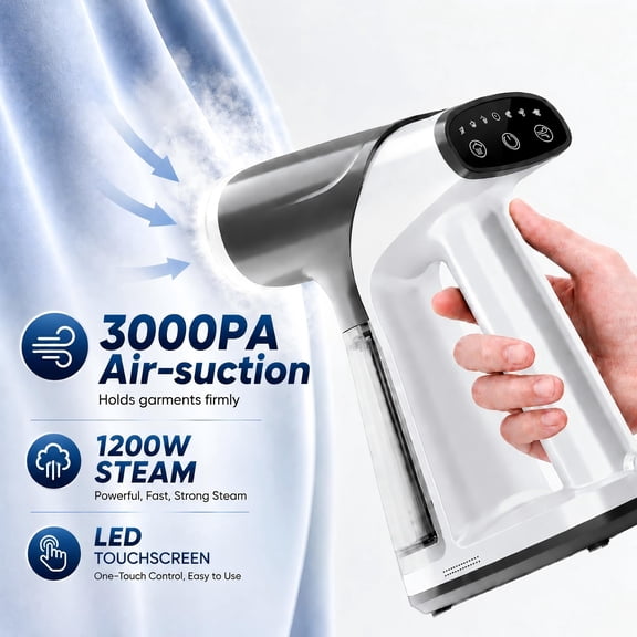 WHALLULTRA Vacuum Garment Steamer, Handheld Clothes Steamer with Suction, 180ML Tank, LED Display, Portable Travel Wrinkle Remover 1200W